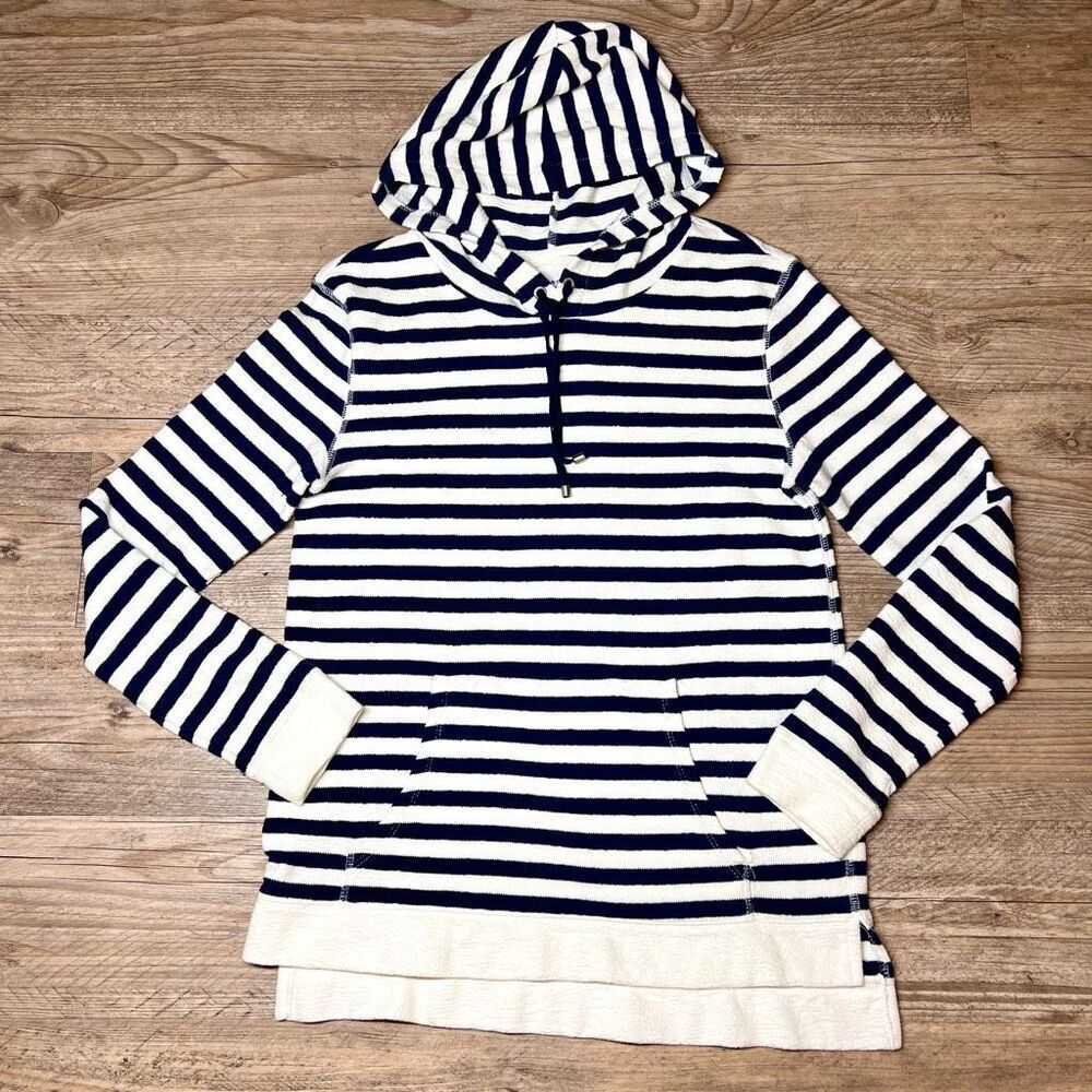 Sol Angeles Womens‎ Blue White Nautical Stripes Drawstring Pullover Hoodie Small